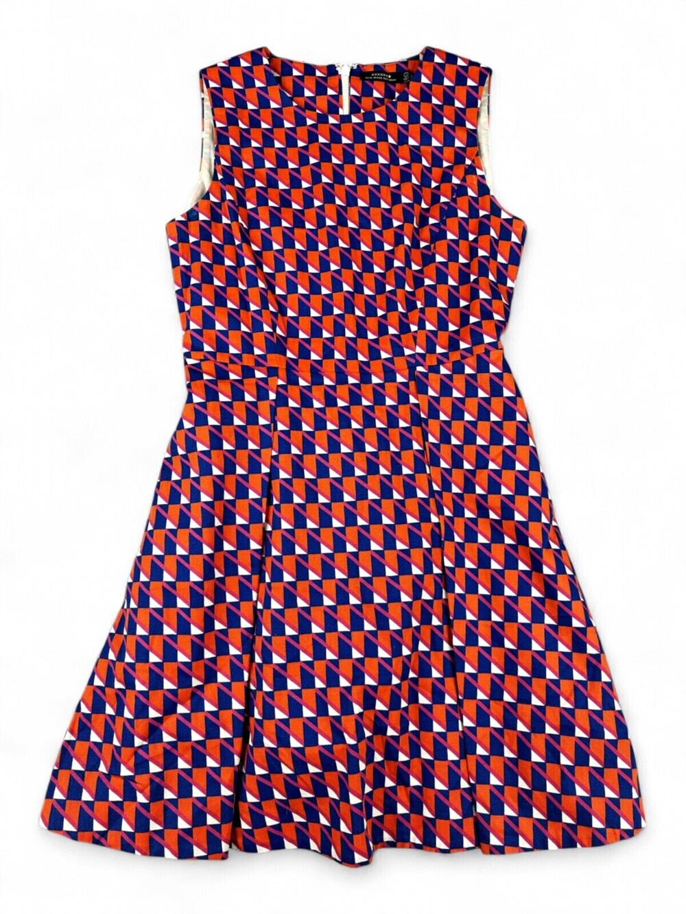 Kate Spade Saturday Fit & Flare Midi Dress Size 2 Geometric Print Navy Coral